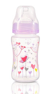 Бутылочка BabyOno с широким горлышком, пластик, соска силиконовая, антиколиковая, 0m+, 240 мл