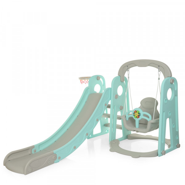 Горка пластиковая Bambi YG2020-1, с качелями и баскетбольным кольцом, 195х153х113 см