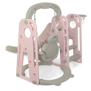 Горка пластиковая Bambi YG2020-1, с качелями и баскетбольным кольцом, 195х153х113 см