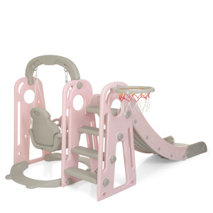 Горка пластиковая Bambi YG2020-1, с качелями и баскетбольным кольцом, 195х153х113 см