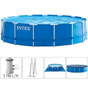 Бассейн каркасный Intex 28242, 16805 литров, фильтр-насос, тент, лестница, подстилка, 457х122см