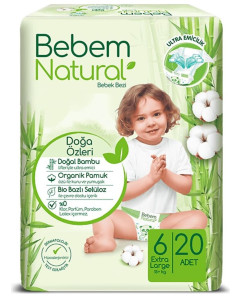 Подгузники Bebem Natural Extra Large №6 (15+кг), 20шт.