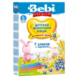 Каша молочная Bebi Premium 7 злаков с черникой, 6m+, 200 гр.