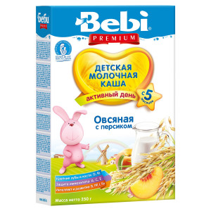 Каша молочная Bebi Premium Овсяная с персиком, 6m+, 200 гр.