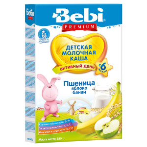 Каша молочная Bebi Premium Пшеница-яблоко-банан, 6m+, 250 гр.