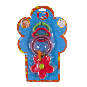 Погремушка - подвеска Biba Toys Цветочки, кольцевая, с грызуном