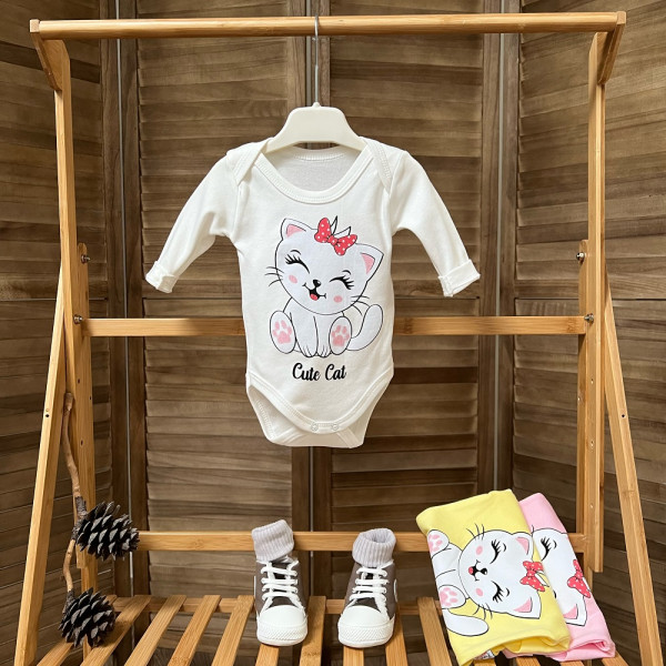 Боди детский Findik Cute cat, с длинным рукавом, интерлок, 1-18м