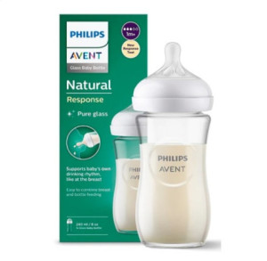 Бутылочка для кормления AVENT Natural 2.0, стекло, 240 мл, 1m+