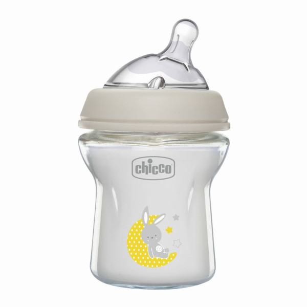 Бутылочка Chicco Natural Feeling, стекло, силикон, медленный поток, 0m+, 150мл