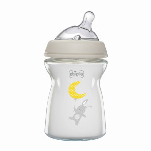 Бутылочка Chicco Natural Feeling, стекло, силикон, медленный поток, 0m+, 250мл