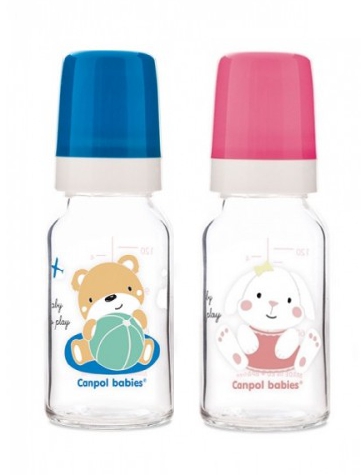 Бутылочка Canpol babies Sweet fun, стекло, силиконовая соска,120 мл