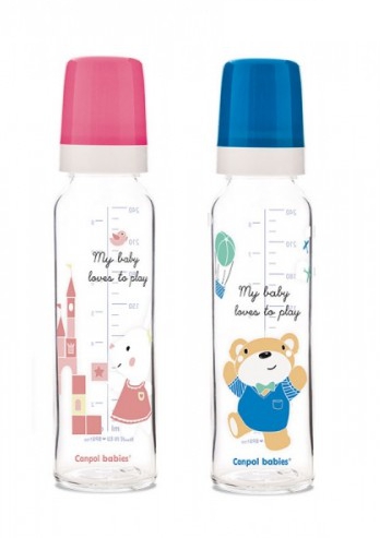 Бутылочка Canpol babies Sweet fun, стекло, силиконовая соска, 240 мл