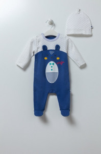 Комбинезон - человечек Caramell Baby Bear, с шапочкой, кнопки сбоку, 100% хлопок, 0-6м