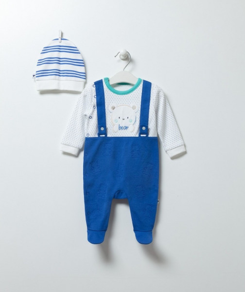 Комбинезон - человечек Caramell Bear, с шапочкой, 100% хлопок, 0-6м