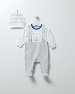 Комбинезон - человечек Caramell Bear, с шапочкой, 100% хлопок, 0-6м