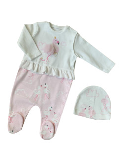 Комбинезон - человечек Caramell Flamingo, с шапочкой, 100% хлопок, 0-6м
