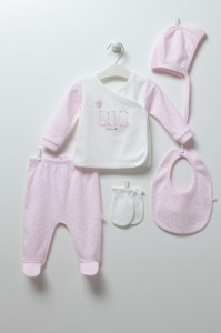 Комплект одежды Caramell Fly Heart, для новорожденных, 100% хлопок, 5 эл: распашонка, ползунки, шапочка, рукавички, нагрудник