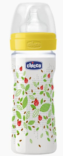 Бутылочка пластиковая для кормления Chicco Wellbeing, с рисунком, соска силикон, унисекс, 250мл