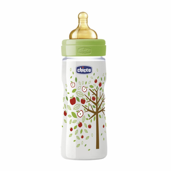 Бутылочка пластиковая для кормления Chicco Wellbeing, с рисунком, соска латекс, унисекс, 330мл