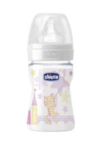 Бутылочка для кормления Chicco, пластик, соска силикон, для девочек, нормальный поток, 150 мл.