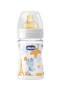 Бутылочка для кормления Chicco, пластик, соска латекс, для мальчика, нормальный поток, 150 мл. 