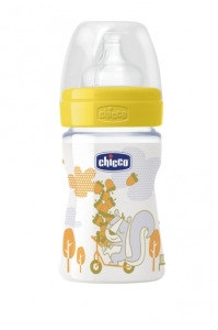 Бутылочка для кормления Chicco, пластик, соска латекс, нормальный поток, 150 мл. 
