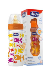 Бутылочка Chicco пластик, соска латекс, 330 мл, "Ироническая"
