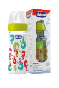 Бутылочка Chicco пластик, соска силикон, 250 мл, "Ироническая"