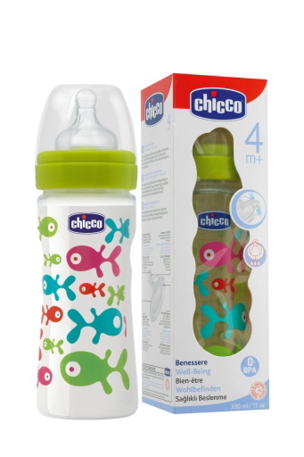Бутылочка Chicco пластик, соска силикон, 330 мл, "Ироническая"