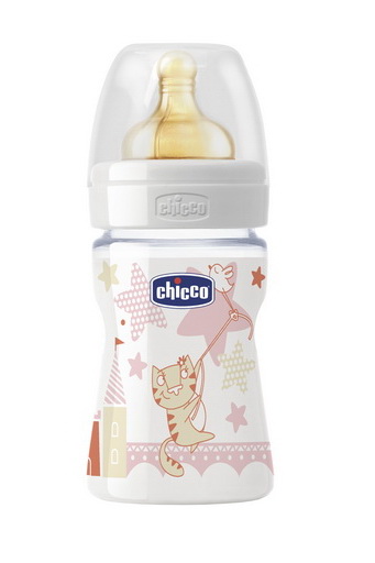 Бутылочка для кормления Chicco, пластик, соска латекс, 150 мл. 