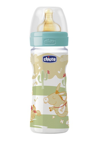 Бутылочка Chicco, для кормления, пластик, соска латекс, 250 мл.