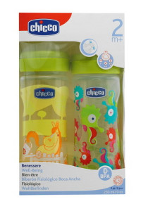 Бутылочки Chicco, 2шт., пластик, соска силикон, 250 мл, "Романтическая/Ироническая"