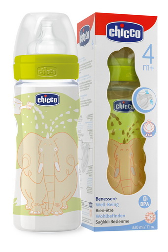 Бутылочка Chicco пластик, соска силикон, 330 мл, "Романтическая"
