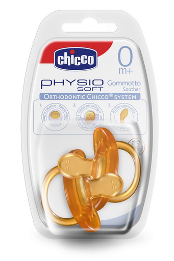 Пустышки Chicco Physio, латекс, 0m+, 2шт., литые, безопасные