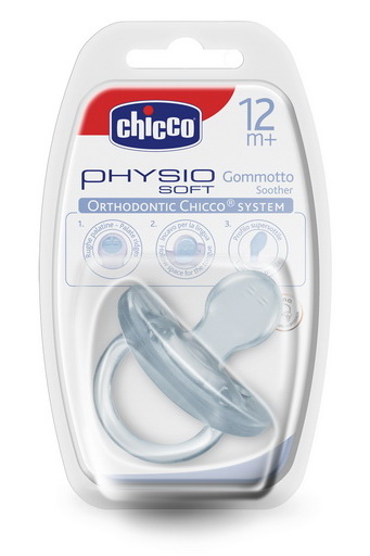 Пустышка Chicco Physio, силикон, 12m+, 1шт., литая, безопасная