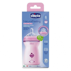 Бутылочка Chicco Natural Feeling Color, пластик, соска силиконовая, 6m+, 330 мл
