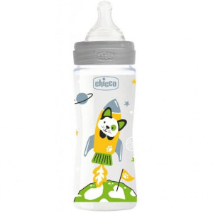 Бутылочка Chicco Well-Being Physio Colors, пластик, соска силиконовая, 4m+, быстрый поток, 330 мл