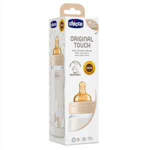 Бутылочка пластиковая Chicco Original Touch, соска латексная, переменный поток, 4m+, 330 мл