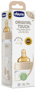 Бутылочка Chicco Original Touch, стекло, соска латекс, медлен.поток, 240 мл