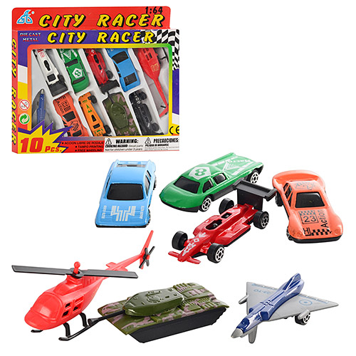 Набор транспорта City Racer 92753-10 PS, металлический 10 шт, 6,5 см