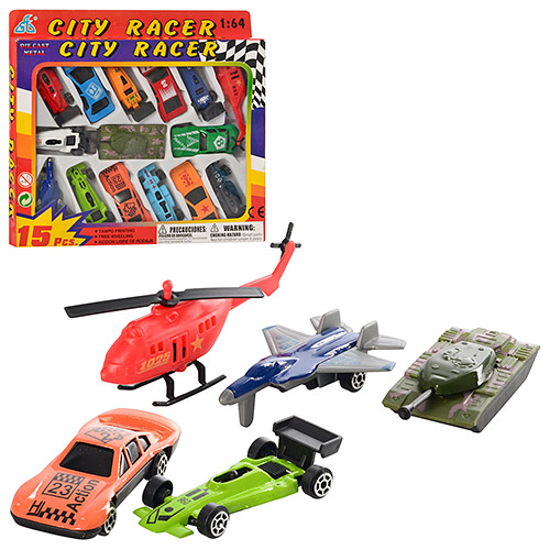 Набор транспорта City Racer 92753-15 PS, металлический 15 шт, 6,5 см