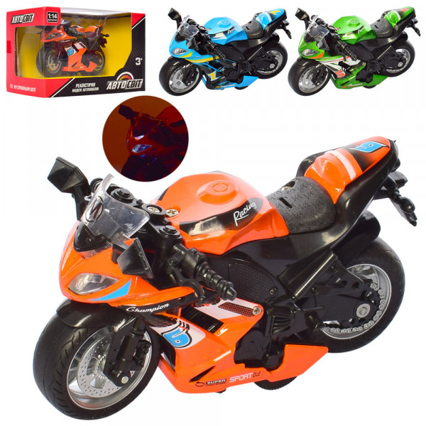 Мотоцикл АвтоСвит AS-2117, инерционный, металлический, с музыкой и светом, 12 см