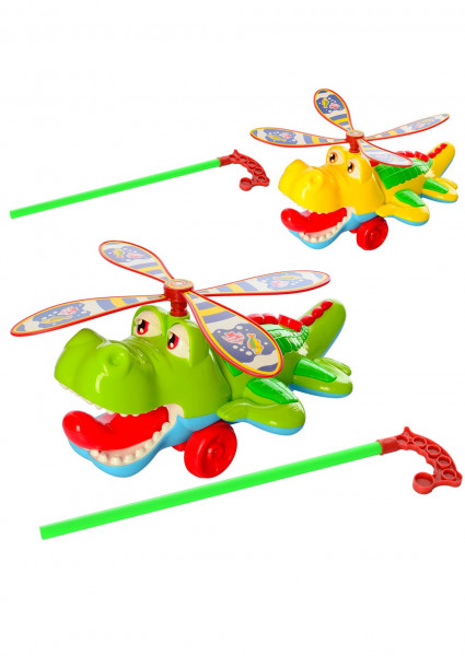 Игрушка каталка 367 Крокодил-вертолет, на палке, со звуком, 27см