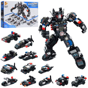 Конструктор 633053, 12в1, робот, транспорт, полиция, 600 деталей