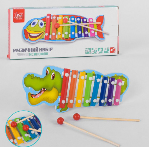 Деревянная игрушка Fun Game 12553 Ксилофон, металлические пластины, 8 тонов