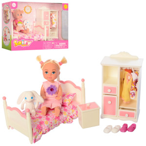 Кукла DEFA 8392, с нарядом, 11см, кровать, шкаф, платья