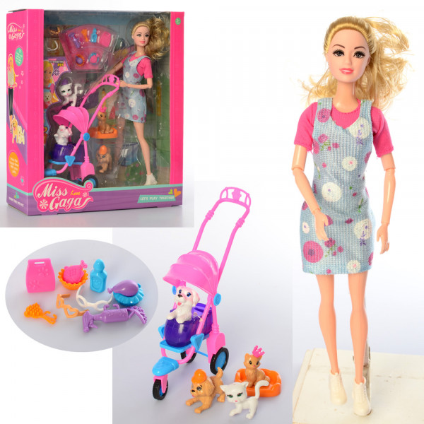 Кукла Miss Gaga 51806, шарнирная, с животными и коляской, 30 см