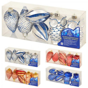 Набор елочных игрушек 8432 Шарики Совы, диаметр 8 см, 6 шт.