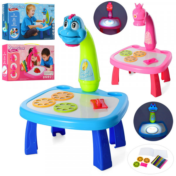 Столик игровой 6188-6288 Проектор со светом, слайды, фломастеры, губка