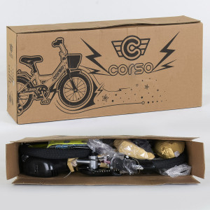 Велосипед двухколесный Corso G,16 дюймов, с доп.колесами, ручным тормозом и багажником